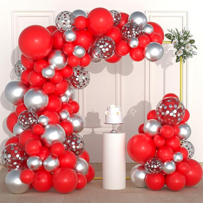 Red Silver Balloon Garland Arch Kit by PASOCON