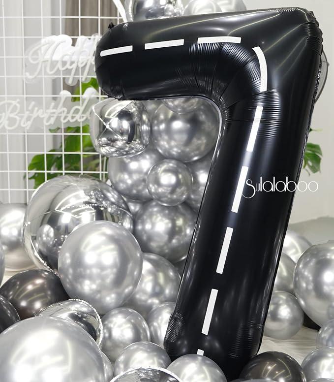 Race Car 40 Inch Black 7 Big Large Helium Balloon Number 0-9 | Track Giant - Image 7