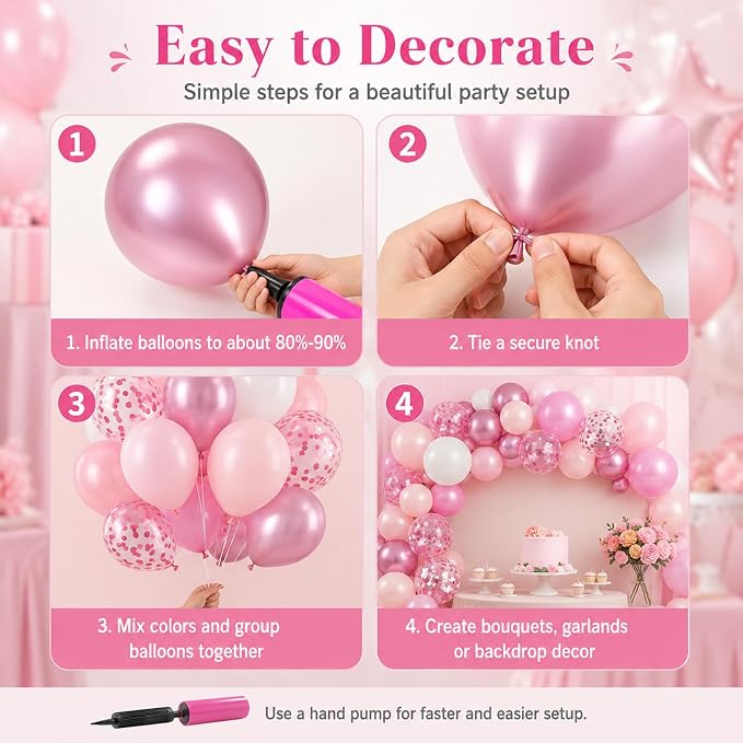 Biapian Pink & White Metallic Chrome Confetti Latex Balloons - Image 4