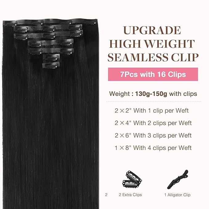 GOO GOO Clip in Hair Extensions Real Human Hair, Remy Human Hair Extensions Clip ins for Women, Natural Human Hair, 22 Inch 140g 7Pcs, 1B Natural black