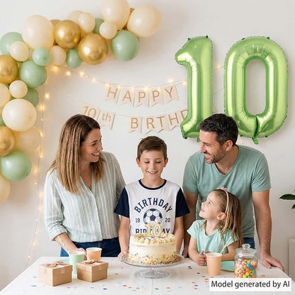 Light Green Number 10 Balloon 40 Inch, Glossy Metallic Double Digit Decor | - Image 7
