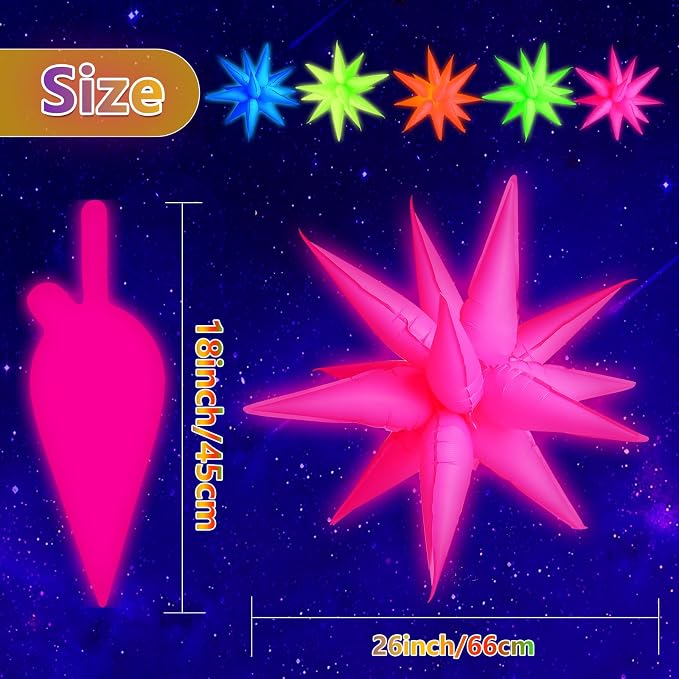 Glow in the Dark UV Reactive Neon Star Balloons Party Decorations | 5 UV - Image 5