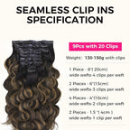 Lashey Seamless Clip in Hair Extensions Human Hair 150g 9pcs 24 Inch Body Wave Natural Black Mixed Chestnut Brown Clip in Hair Extensions for Women