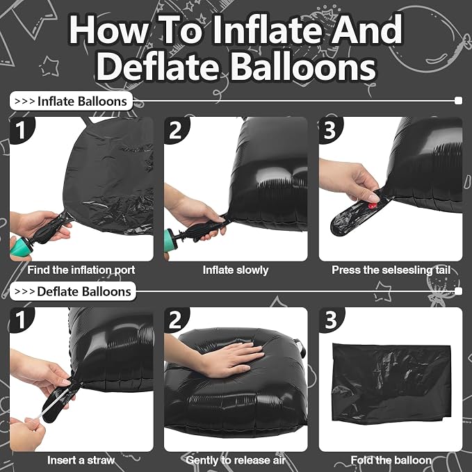 NISOCY 25PCS Metallic Black Square Foil Balloons Wall Backdrop | Double Sided - Image 3