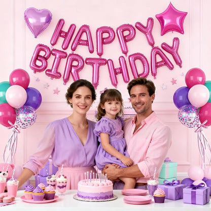 29PC Pink Purple Happy Birthday Balloon Banner, 16Inch 3D Aluminum Letter - Image 8