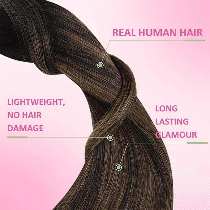 YoungSee Tape in Hair Extensions Real Human Hair Dark Brown Tape in Hair Extensions Balayage Dark Brown with Ash Brown Tapein Hair Extension Human Hair Long Hair 24In 20pcs 50g for Wedding