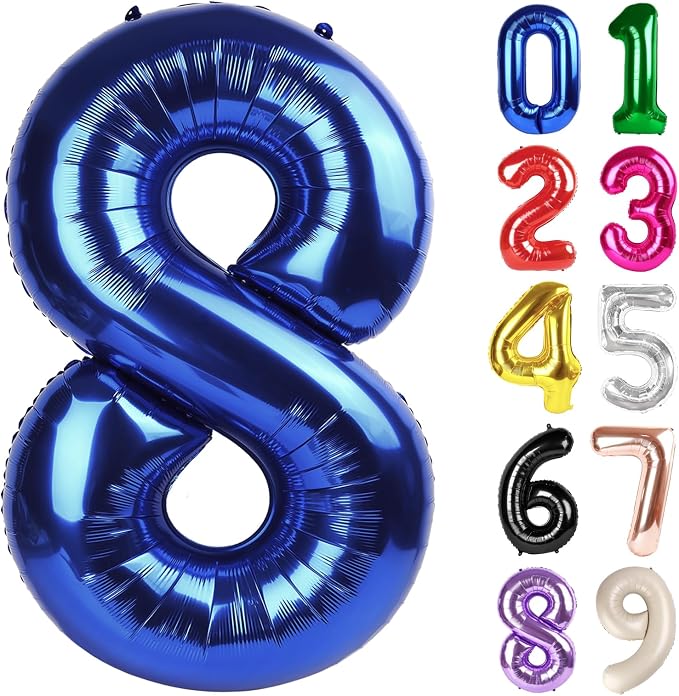 8 Balloon - Night Blue Birthday Number Balloons, 40 Inch Party Decorations | by ALPHADELTAPI