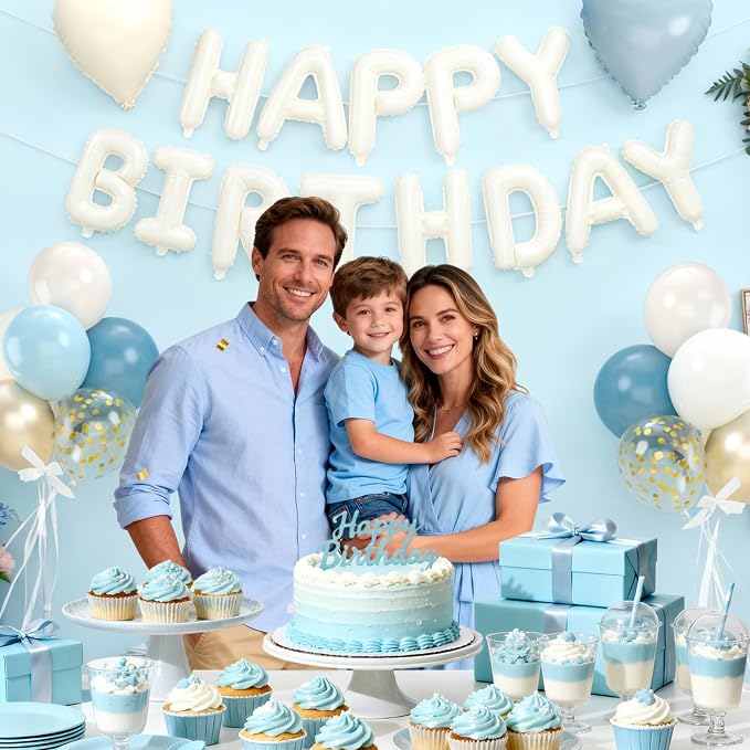 29PC Blue Heart Happy Birthday Balloon Banner, 16Inch 3D Aluminum Letter Banner - Image 8