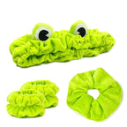 Face Wash Headband, Skincare Headband Wrist Bands For Washing Face Set Spa Hair Bands come with a Hair Scrunchie Cute Green Frog Elastic for Makeup Girls Women