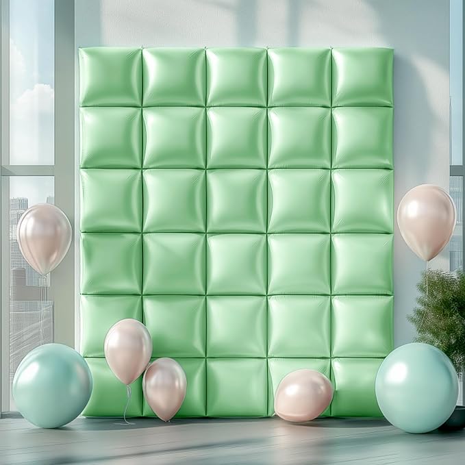 NISOCY 25PCS Matte Pastel Green Square Foil Balloons Wall Backdrop | Double - Image 8
