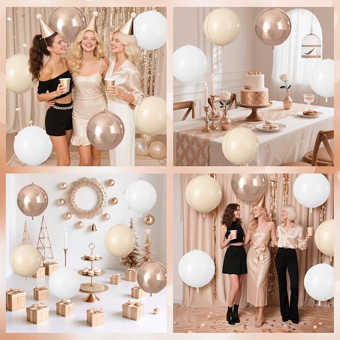 Cream White Gold Round Foil Balloons 9 pcs, Metallic Giant 4D Round Balloons 22 - Image 5