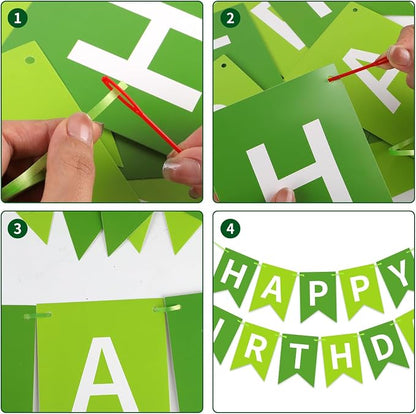 Green Happy Birthday Banner, Happy Birthday Decorations Hanging Birthday Sign - Image 4