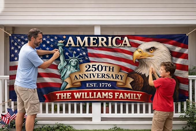 Personalized 250 Years of Freedom USA Banner 1776-2026, Patriotic American - Image 2