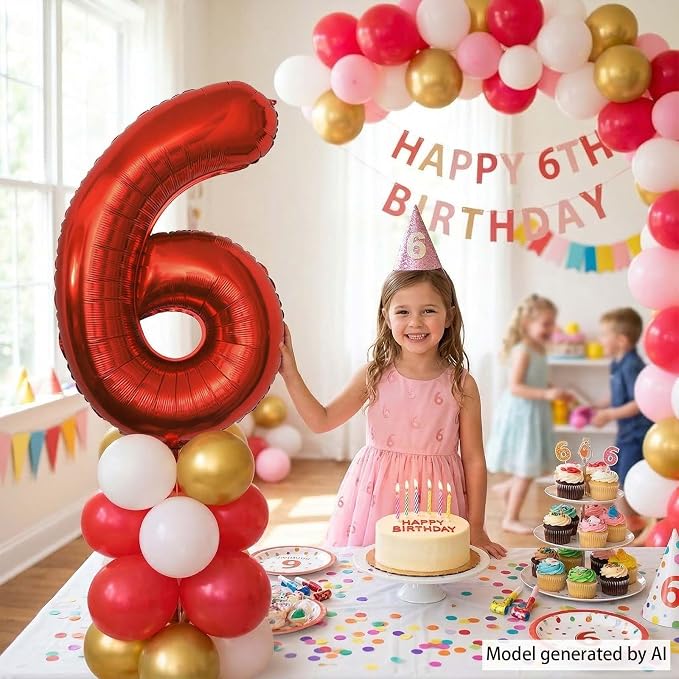 Red Number 6 Balloon 40 Inch, Foil Numeral - Image 6