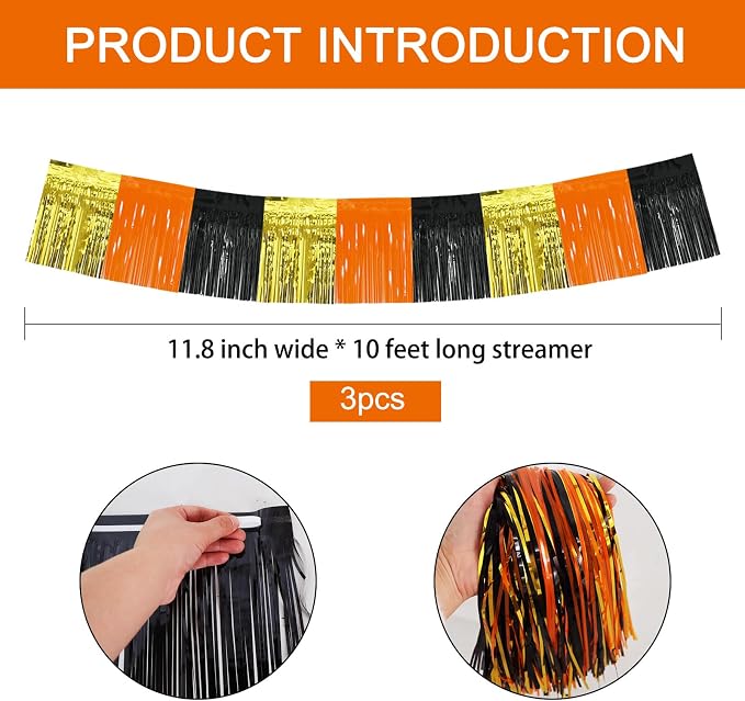 BEISHIDA Gold Orange Black Fringe Garland Banner Wall Tinsel Foil Streamers | - Image 2