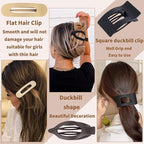 12 Pack Flat Hair Clips for Women-3 Styles Matte Neutral Flat Claw Clips, Black, Blonde,Light Brown & Dark Brown, Thick & Thin Hair Styling Accessories