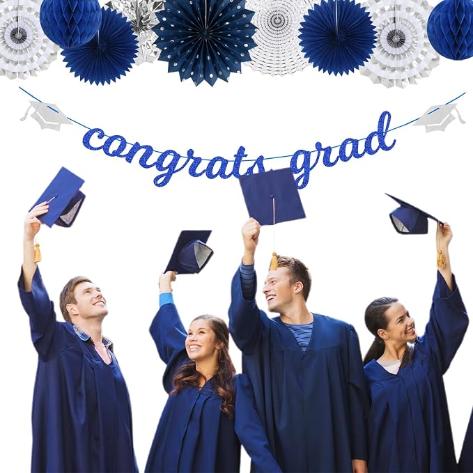 Navy-blue Silver Party-Decorations Graduation Banner-Streamers - Image 4