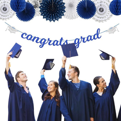 Navy-blue Silver Party-Decorations Graduation Banner-Streamers - Image 4