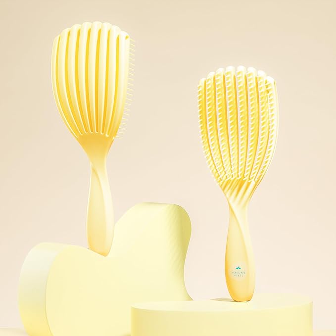 Nature Spell FlexiFlow Detangling Hair Brush, Flexible Strands for Gentle Brushing, Eliminates Knots & Reduces Breakage, Suitable for All Hair Types, Yellow