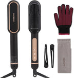 Negative Ionic Hair Straightener Brush with 9 Temp Settings, 30s Fast Heating Hair Straightening Comb with LED Display, Anti-Scald & Auto-Shut Off Hair Brush Straightener for Women (Black)
