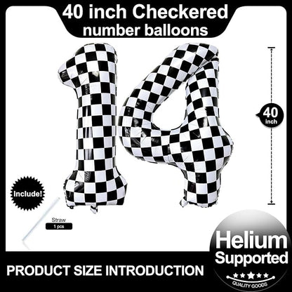 LHOAVWE Number 14 Checkered Balloons 40 Inch Giant Race Car Checkered 14 Number - Image 2