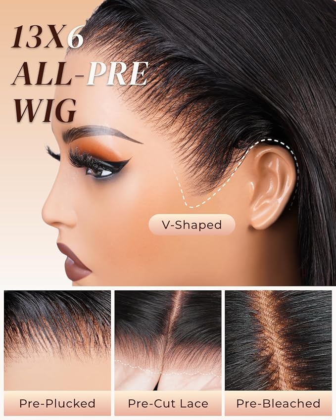 Arabella Hair 13x6 Lace Front Wigs Human Hair 210% Density Glueless Wig Human Hair 100% Straight Human Hair Wigs 12A Pre Plucked Pre-Bleached Pre-Cut Glueless Wig (26inch,13x6 Straight Hair)