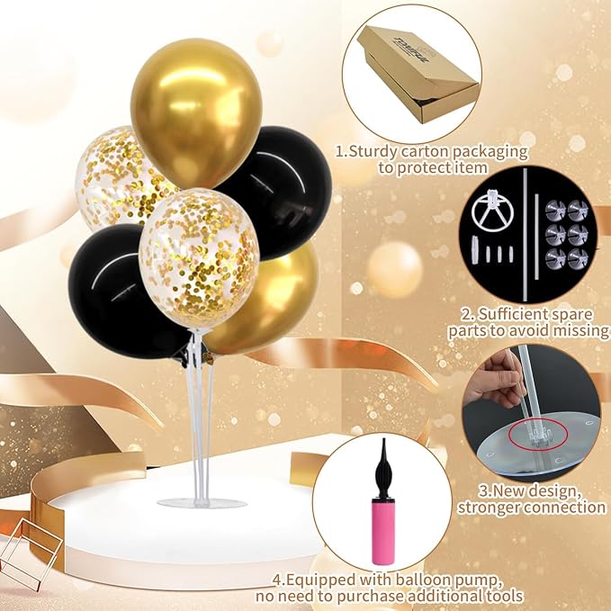 TONIFUL 6 Set Black Gold Balloon Stand Balloon Centerpieces - Image 7