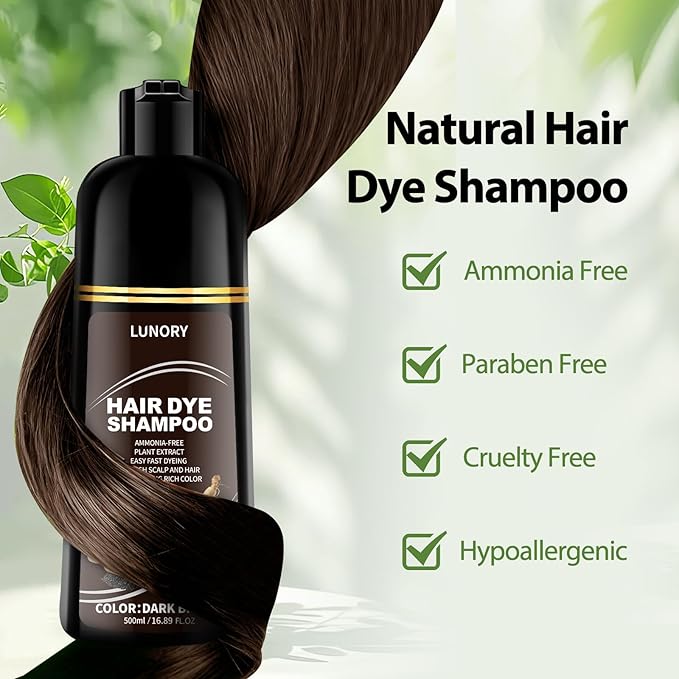 Dark Brown Hair Dye Shampoo for 100% Gray Coverage - 3 IN 1 Hair Color Shampoo with Argan Oil & Ginseng, Ammonia & Paraben Free, Long Lasting Semi-Permanent Natural Color for Women & Men (500ml)