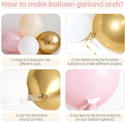 Pink and Gold Balloon Arch Kit, Nude White Confetti, Party Decor | Light Pink - Image 3