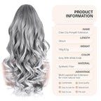 24 Inch Ponytail Extension, Layered Ponytail Extensions for Women, Soft Wavy Claw Clip in Ponytail Extension, Natural Synthetic Hair Pieces for Women (Color: Salt and Pepper)