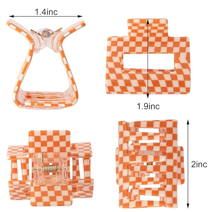 Checkered Hair Claw Clips - 4 PCS, 2 for Thin Hair, 2 for Thick Hair, Cute Clips for Women