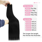 YoungSee Sew in Hair Extensions Black Human Hair Weft Extensions Straight Human Hair Extensions Sew in Jet Black for Natural Look 18Inch 100G
