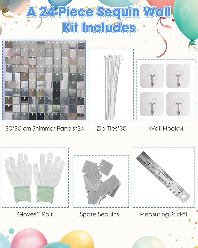Silver Shimmer Wall Backdrop, 24 Panels, 6x4 Ft Photo Backdrop | wedding - Image 2