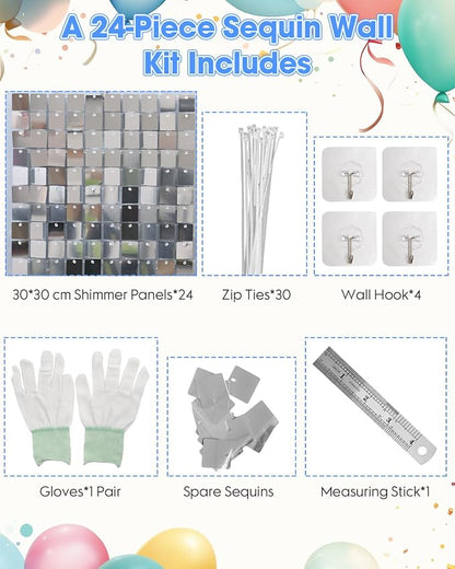 Silver Shimmer Wall Backdrop, 24 Panels, 6x4 Ft Photo Backdrop | wedding - Image 2