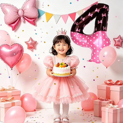 40 Inch Pink Cartoon Mouse Number 4 Balloon, Birthday Party Decorations | Black - Image 6