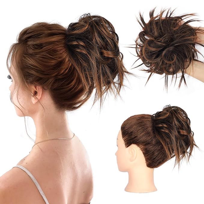 HMD Tousled Updo Messy Bun Hairpiece Hair Extension Ponytail with Elastic Rubber Band Updo Ponytail Hairpiece Synthetic Hair Extensions Scrunchies Ponytail Hairpieces for Women