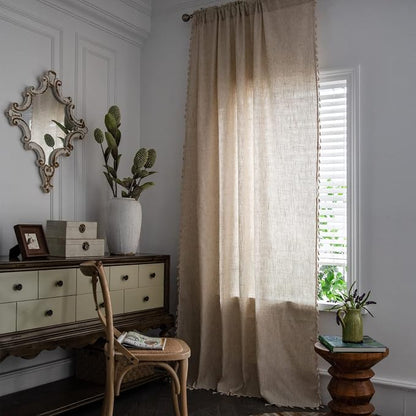 Sutuo Home Boho Curtains Natural Linen Look Textured Burlap - Image 2