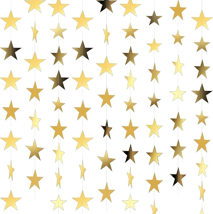 7 Pack 91.8 ft Gold Star Garland Banner Double Side Hanging Star Streamers by Unknown