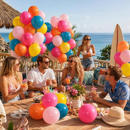 Tropical Balloons, 12 Inch Summer Hawaiian Balloons, Hot Pink Orange Teal Pink - Image 6