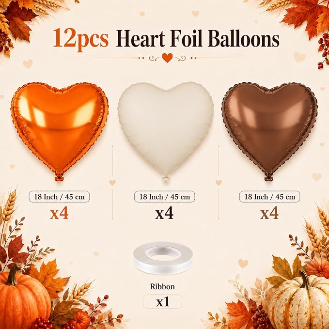 Orange White Brown Heart Foil Balloons - Image 2