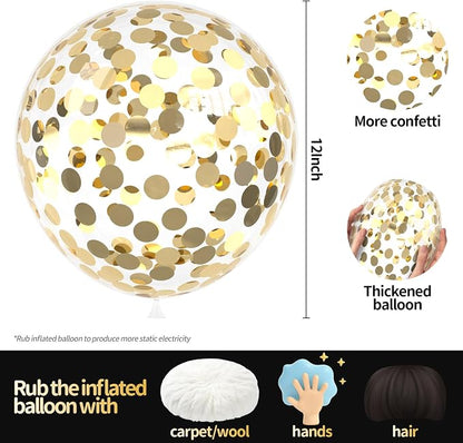 VHUWE Champagne Gold Confetti Balloons 25 Pcs, 12 Inch Thickened Clear Latex - Image 2