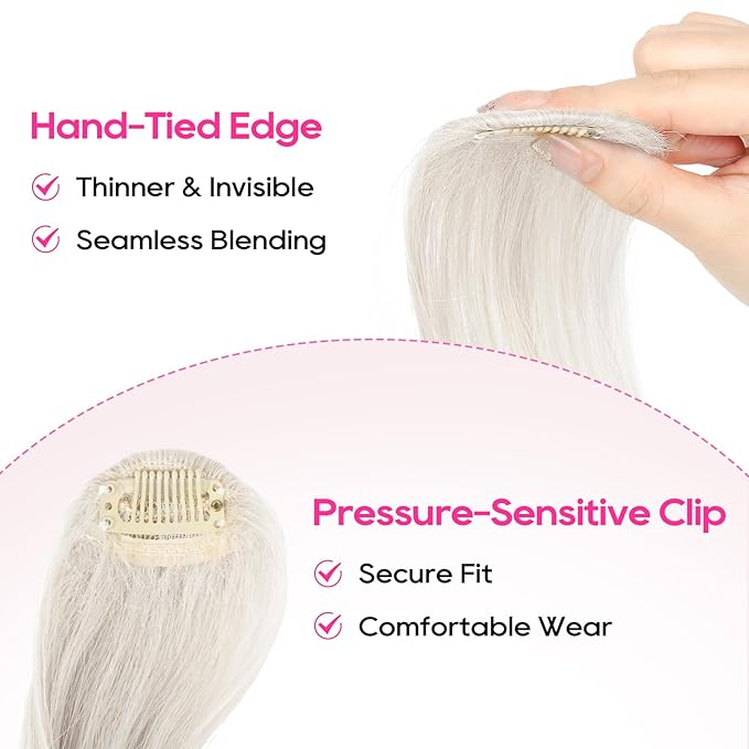REECHO Bangs Hair Clip in Bangs, 2 PCS Face-Framing Classic Curtain Bangs Fringe Fake Bangs Hairpieces for Women Daily Wear - Platinum Blonde