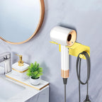 Hair Dryer Holder Wall Mounted, Blow Dryer Holder Adhesive, Metal Hairdryer Holder for Bathroom, Hair Tool Organizer with Plug&Cord for Cabinet Bathroom Bedroom Barber Shops