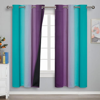 Ombre Teal and Purple Blackout Curtains 72 Inch Length 2 panels, Grommet - Image 2