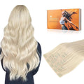 DOORES Seamless Clip in Human Hair Extensions - Platinum Blonde, 16 Inch, 7pcs 110g - Straight Remy Hair With Invisi Edge Weft