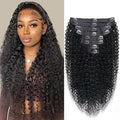 Curly Clip In Extension Human Hair 3C 4A Kinky Curly Clip Ins Full Head for Black Women Brazilian Remy Human Hair Natural Color 8Pcs with18clips 120g/Set (26 inch, curly wave)