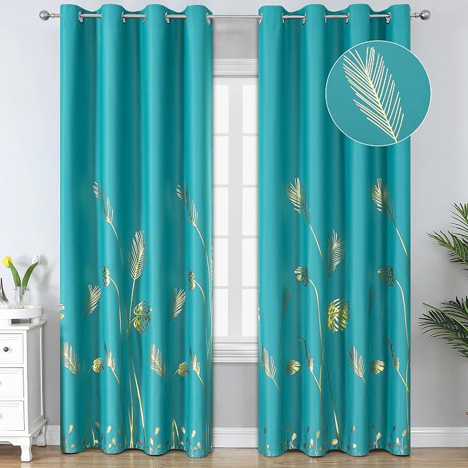 Teal Blackout Curtains 96 Inches Long, Grommet Curtains by ESTELARTEXTILER