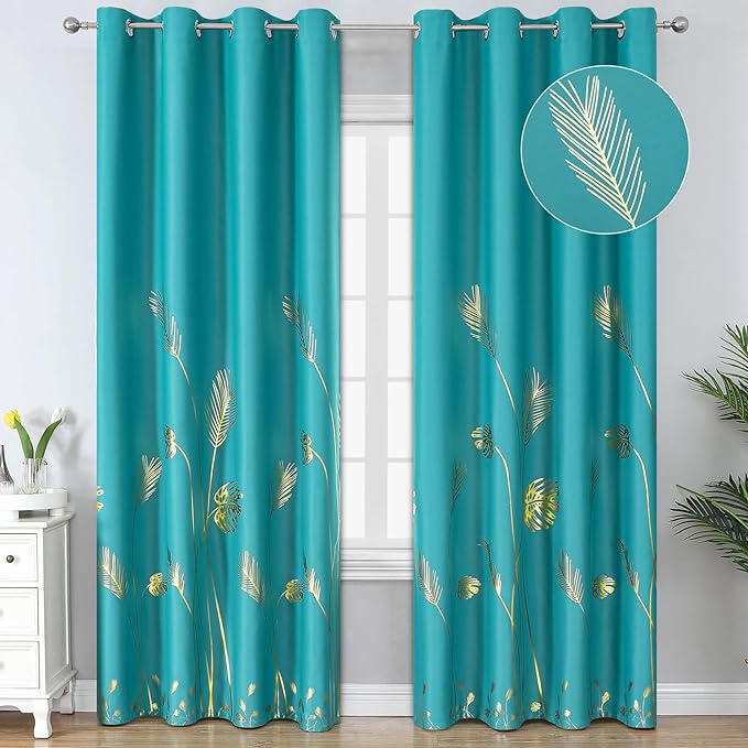 Teal Blackout Curtains 102 Inches Long, Grommet Curtains by ESTELARTEXTILER