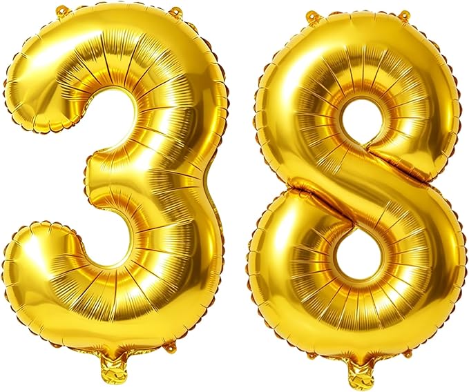 40 Inch Number 38 Balloons for 38th Birthday Party Decorations, 0-100 Gold by FOBELEC