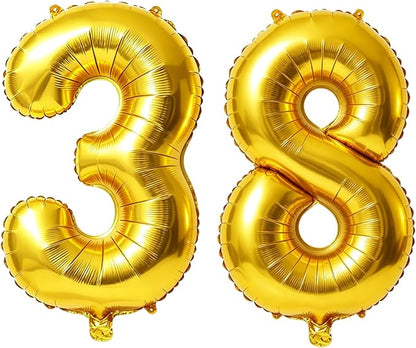 40 Inch Number 38 Balloons for 38th Birthday Party Decorations, 0-100 Gold by FOBELEC